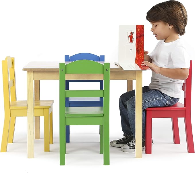Humble Crew Kids Wooden Table and 4 Chairs Set, Natural/Primary - Image 7