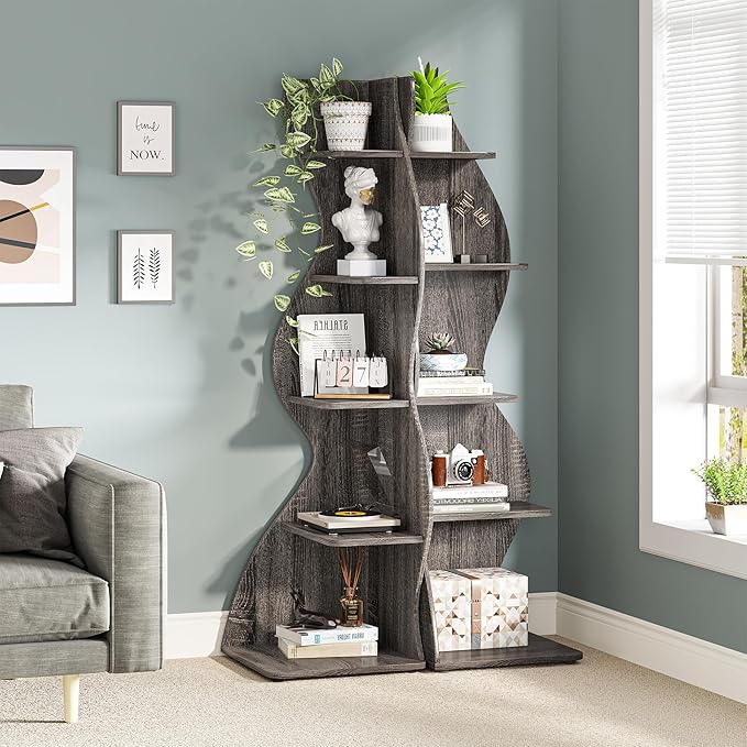 Tribesigns Corner Shelf, Modern 5-Tier Wall Corner Bookshelf, Stylish Corner - Image 2