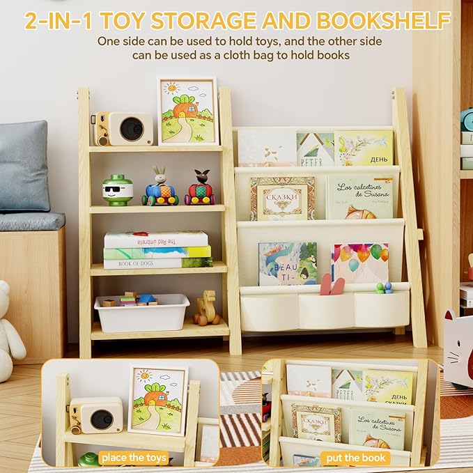 Toy Storage Organizer with Kids Bookshelf, Montessori Wooden Toy Organizer Book - Image 3