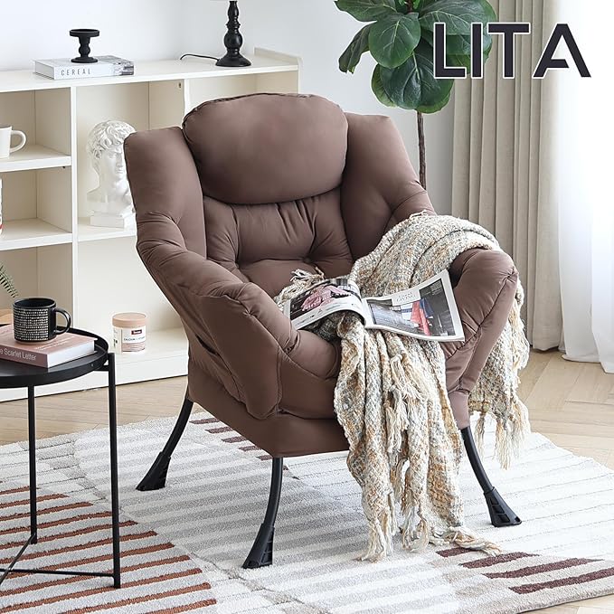 LITA Lazy Chair with Ottoman, Modern Accent Leisure Upholstered Sofa, - Image 6