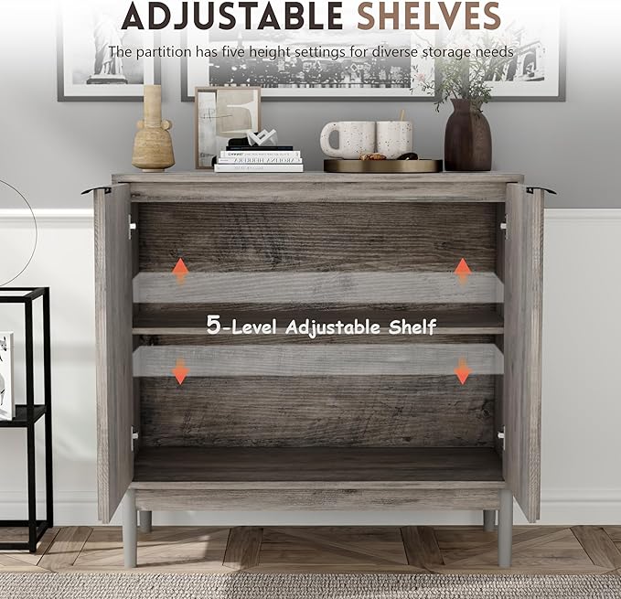 Fluted Cabinet with Storage, Small Buffet Cabinet Sideborad with Door, Kitchen - Image 5