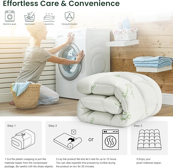 Love's cabin Queen Mattress Topper, Rayon Derived from Bamboo, 900 GSM - Image 7