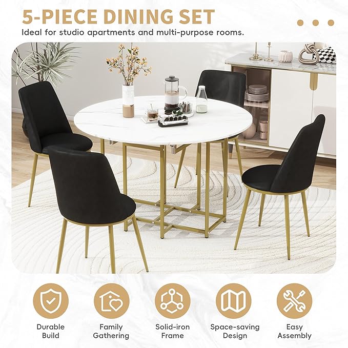 Ball & Cast Space-Saving 5-Piece Extendable Kitchen Dining Table Set w/ 4 - Image 4