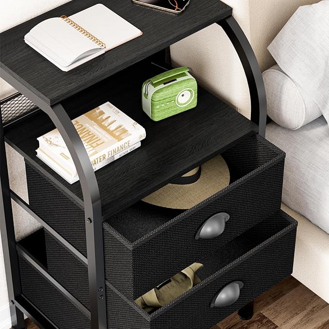 Night Stand Nightstand with Drawer Black Nightstands Storage Night Stands 3 - Image 4