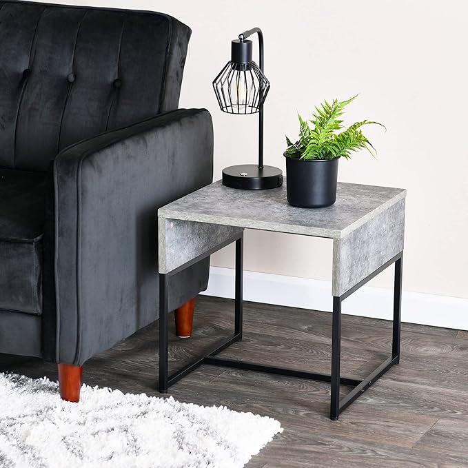 Household Essentials Wrap Square Side End Table Rustic Slate Concrete and Black - Image 2