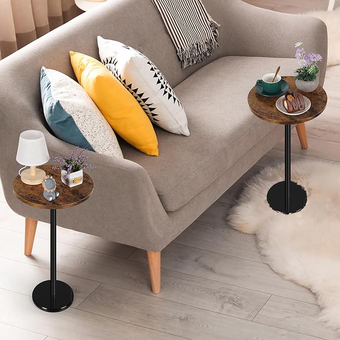 Round Side Table Set of 2 Small Drink Pedestal Accent End Coffee Cocktail Table - Image 7