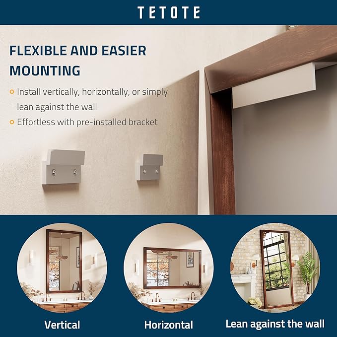 TETOTE 22 x 30 Walnut Wood Mirror - Image 6