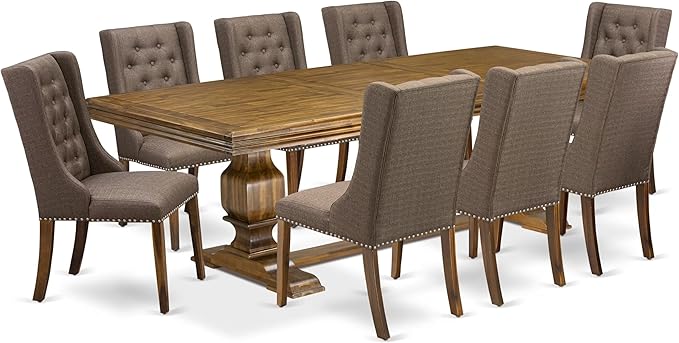 NKFO9-AWA-18-9-Piece Kitchen Set Consists of a Dinner Table and 8 Brown Linen - Image 2