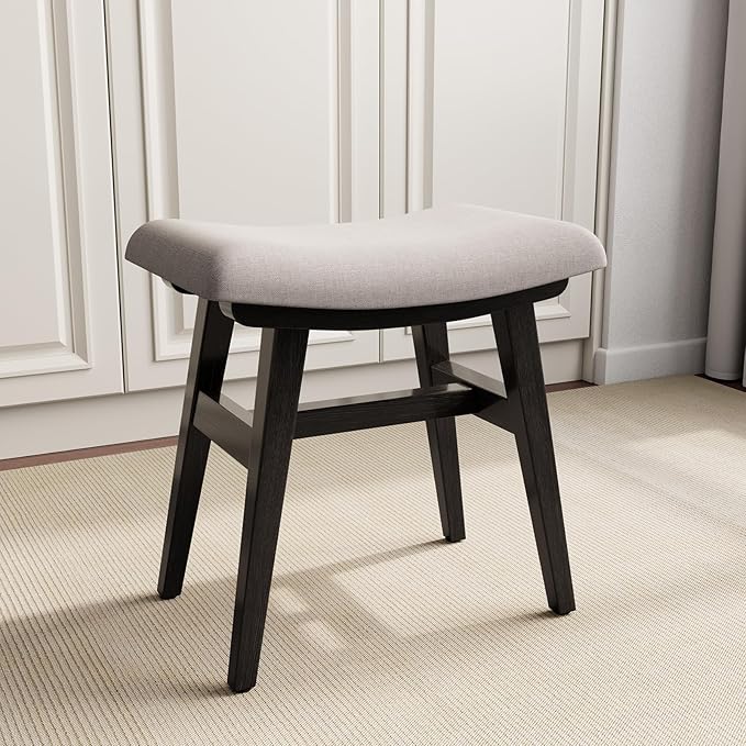Solid Wood Small Vanity Stool, Compact Makeup Chair by Muwuele