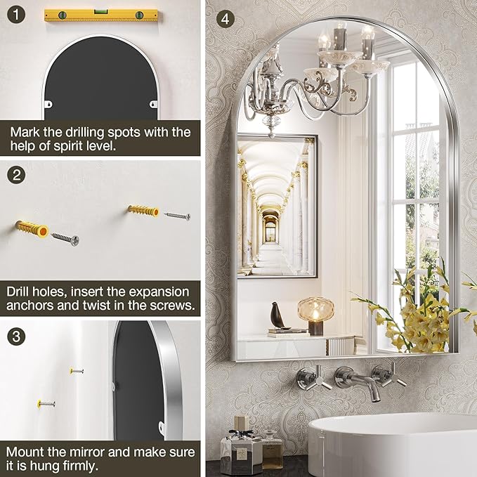Brightify Arched Mirror, Arched Wall Mirror, 26 x 38 Inch Silver Arch Mirror - Image 5