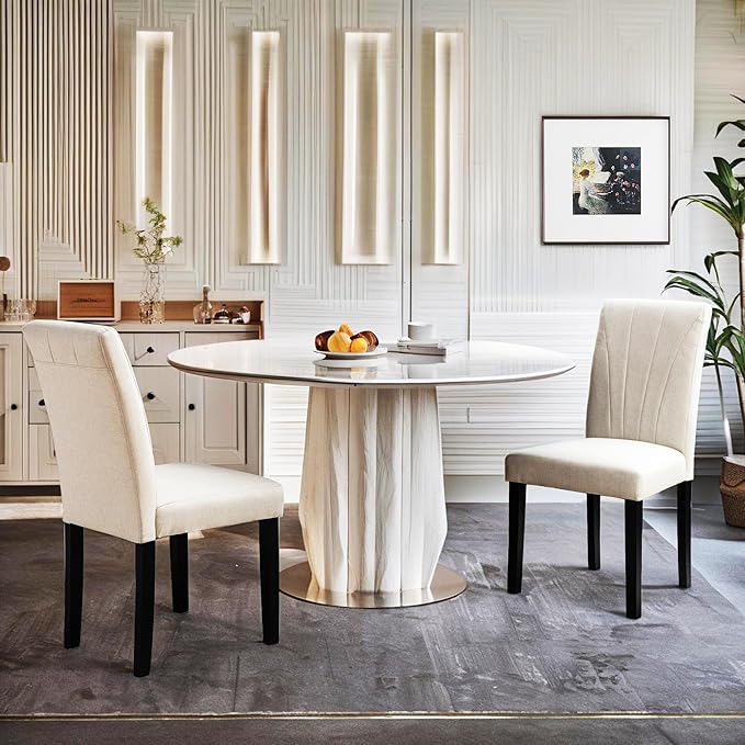 VECELO Upholstered Dining Chairs Set of 2, Modern Fabric and High Back & Solid - Image 3