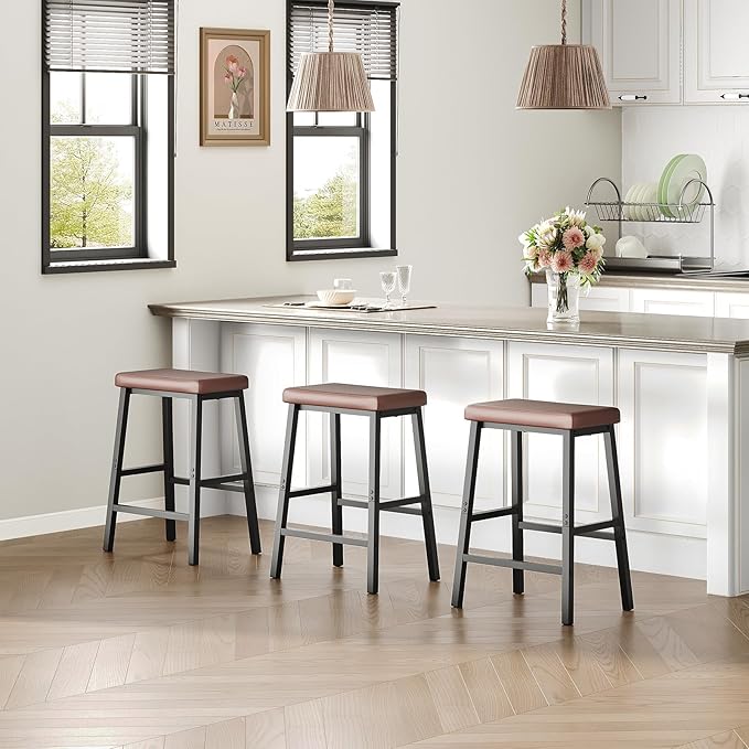 HOOBRO Bar Stools, PU Leather Upholstered Breakfast Stools, Easy Assembly - Image 7