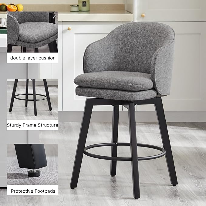Counter Height Barstools 26 inch Upholstered Swivel Bar Stools - Image 4