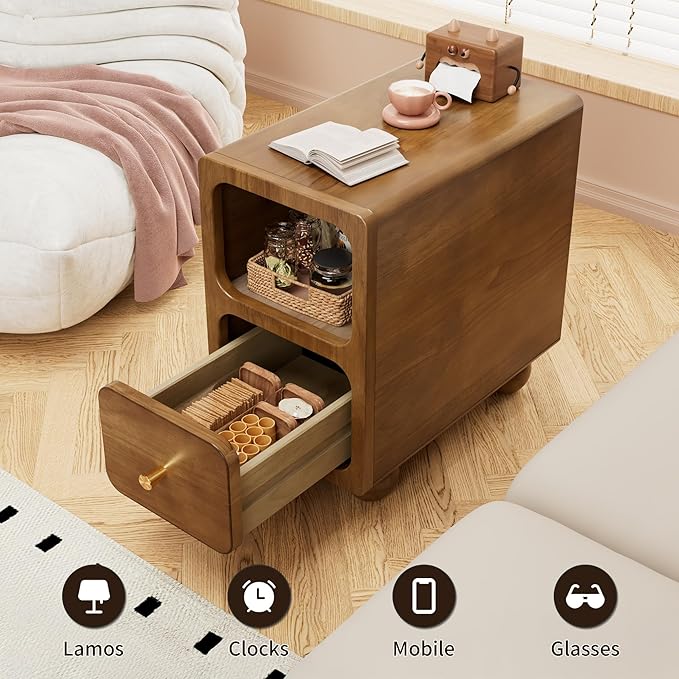 Small Narrow Nightstand with Drawers, Solid Wood Nightstand, Walnut Night Stand - Image 5