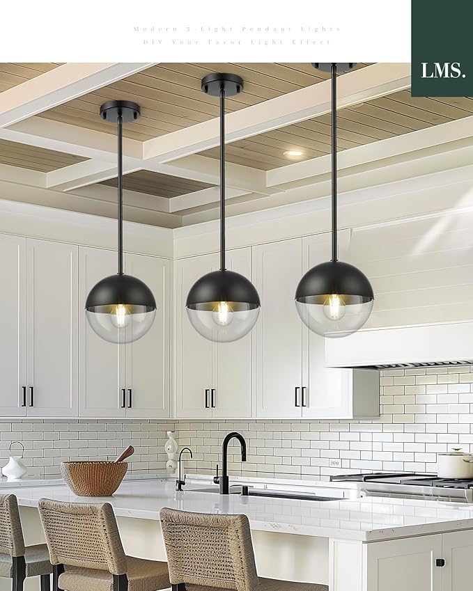 LMS Modern Pendant Lights, Matte Black Kitchen Island Pendant Light Fixtures - Image 8