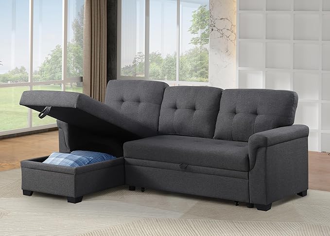 Ball & Cast L-Shape Reversible Sectional Sleeper Sofa Bed 4 in 1 Pull Out Couch - Image 8