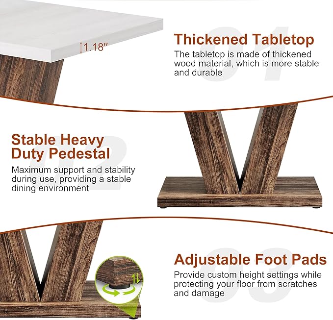 47 Inch Dining Table for 4, Farmhouse Dinner Table Wooden Kitchen Tables - Image 3