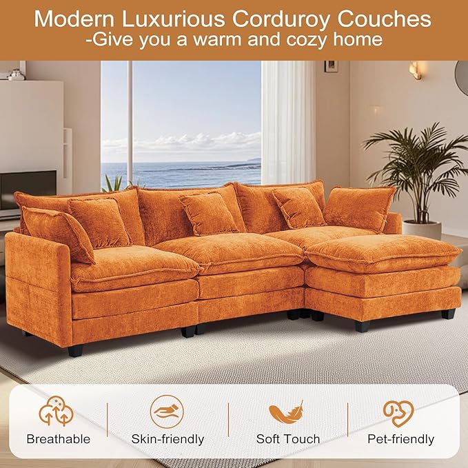 Furniliving 112‘’ L-Shaped Sofa, Luxury Chenille Modular Sectional Couches - Image 7