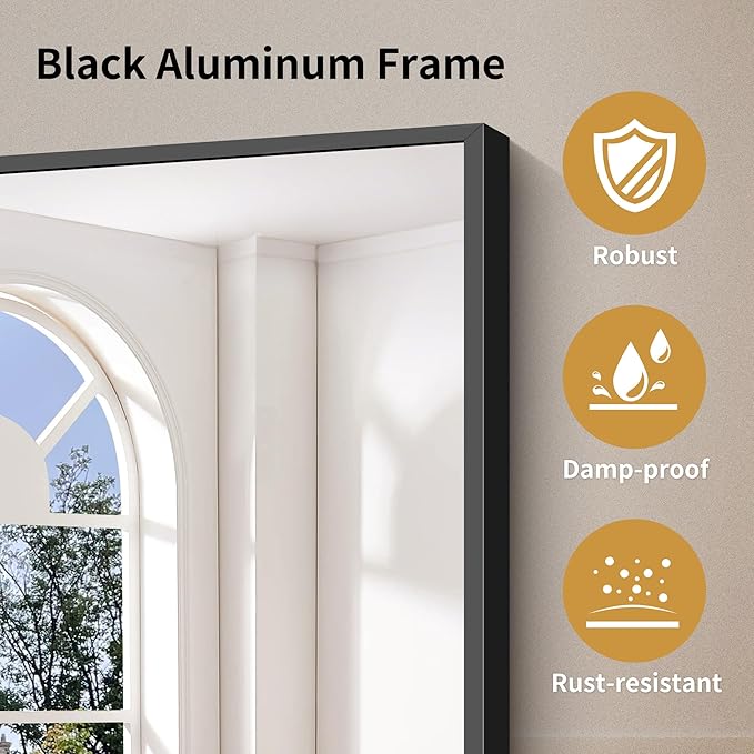 YIROMAN Bathroom Mirror for Wall 48"x36", Large Matte Black Bathroom Mirror - Image 8