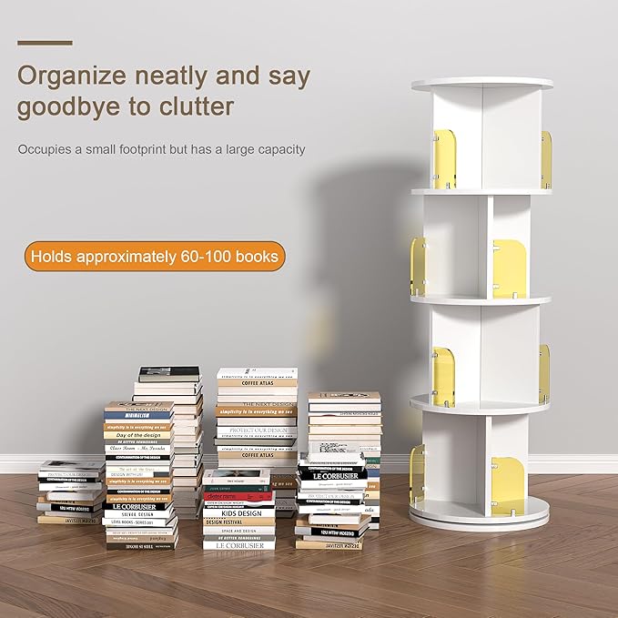 VECELO Rotating Bookshelf Tower, 360°Revolving Bookcase, Round Book Shelf - Image 6