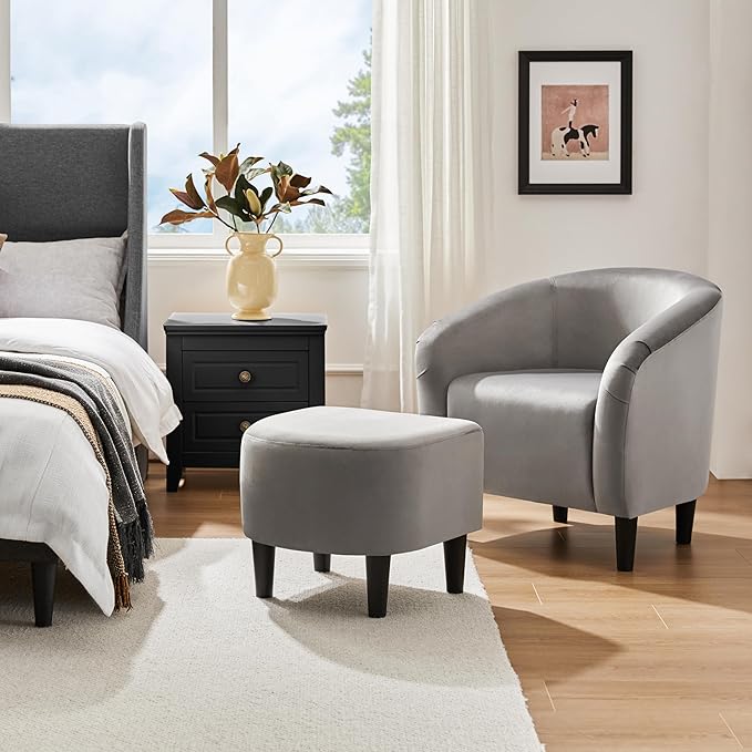 Yaheetech Accent Chair with Ottoman Set, Modern Upholstered Soft Barrel Chair - Image 4