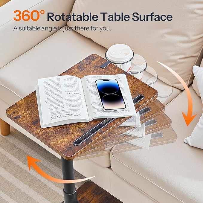 HOOBRO TV Tray Table, 360° Swivel Side Table Sofa Armrest Tray - Image 8