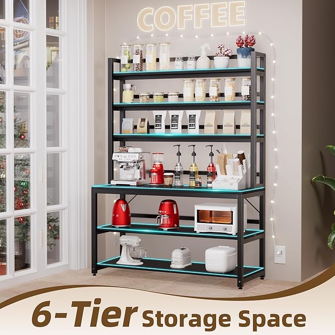 Aquzee Large Bakers Rack for Kitchens, 47in Wide 6 Tiers Kitchen Stand - Image 2