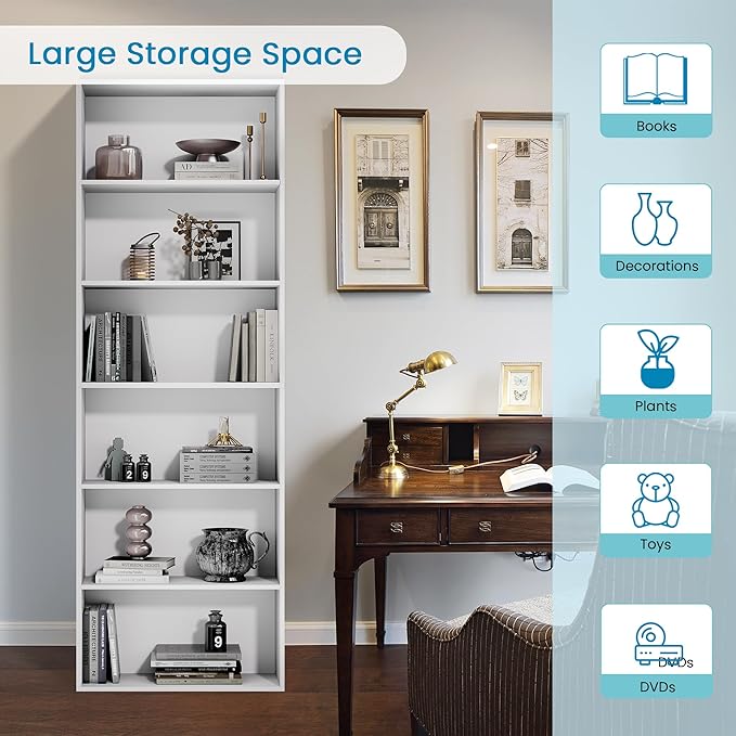 71" Tall Bookcase, 6-Tier Open Display Storage Shelves, Floor Standing Large - Image 7