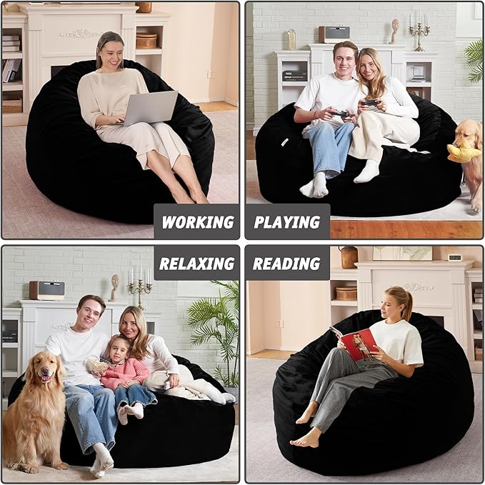 5FT Bean Bag Chair with Ultra Soft Velvet Cover Bean Bag Sofa with Memory Foam - Image 6