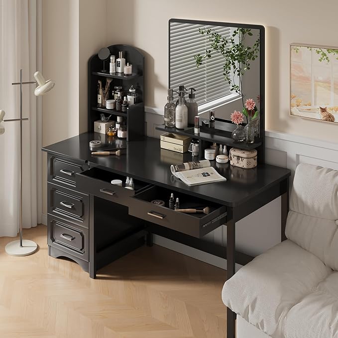 4NM 39.4" Small Desk with Wood Drawers, Home Office Computer Desk with Wooden - Image 4
