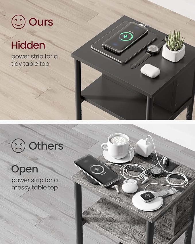 VASAGLE Side Table with Charging Station, 3-Tier End Table with USB Ports and - Image 6