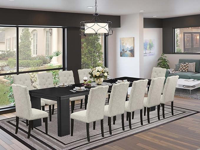 X12EL-006-35 - 13-piece Modern Dining Room Table Set a Rectangular Kitchen by LuxebyEastWestFurniture