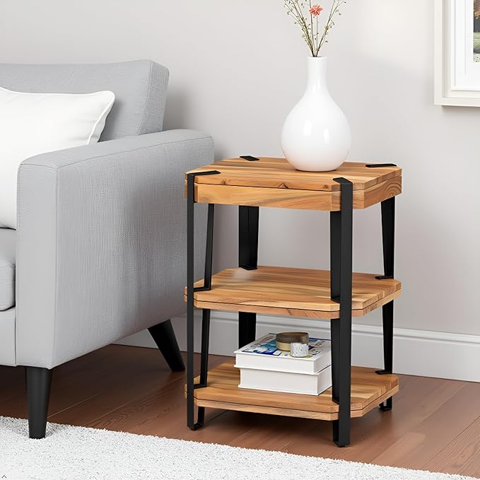 Ryegate 3-Tier End Table with Storage “ Live Edge Solid Acacia Wood Side Table - Image 6