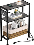 Small Narrow Side Table with Charging Station, Skinny End Table by HOME