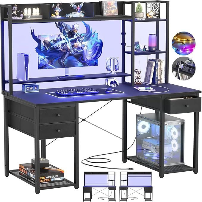 Aheaplus LED Gaming Desk with Hutch, 47.2'' Computer Workstation by Aheaplus