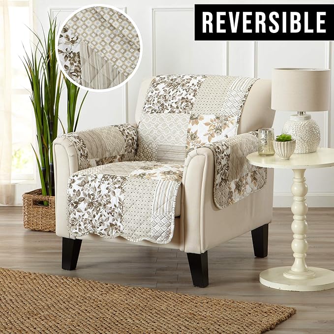 Great Bay Home Patchwork Scalloped Printed Furniture Protector Stain Resistant - Image 5