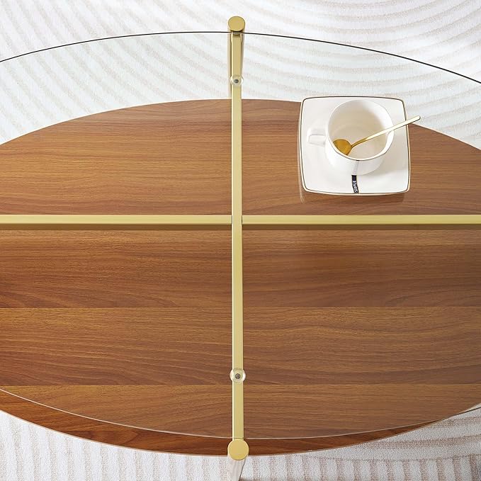 Oval Glass Coffee Table, Mid-Century Modern Design, L43 x W22 x H17 inch - Image 6