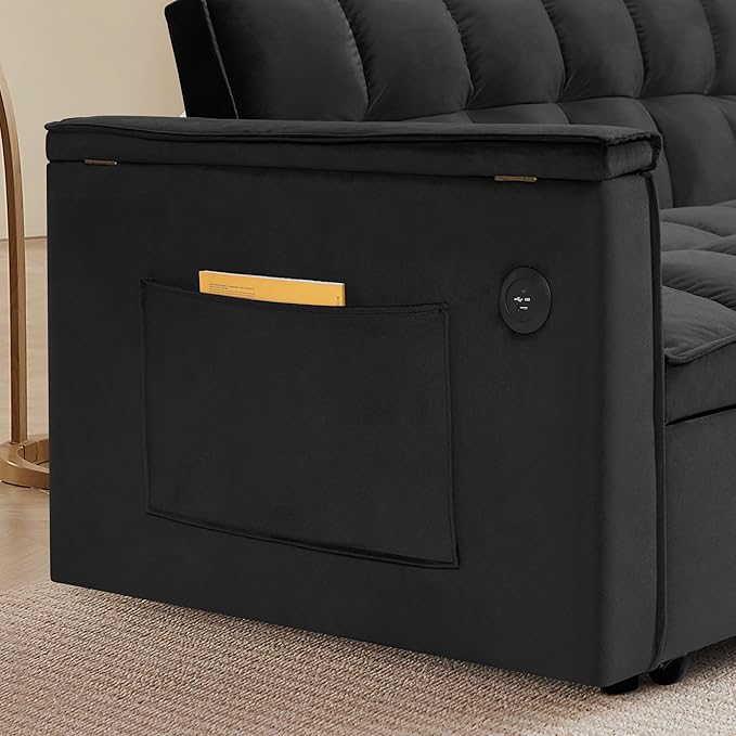 Ball & Cast 55" 3 in 1 Sleeper Sofa Bed Velvet Upholstered Pull Out Couch - Image 6