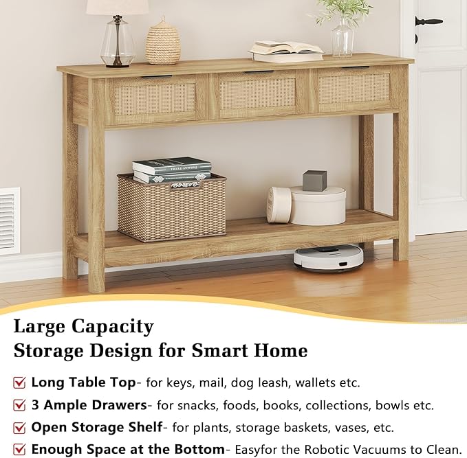Luoxiao Rattan Console Table Boho Entryway Table - Image 5