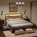 Queen Bed Frame with Storage Headboard and 4 Drawers LED Lights Metal Platform by HAUSOURCE