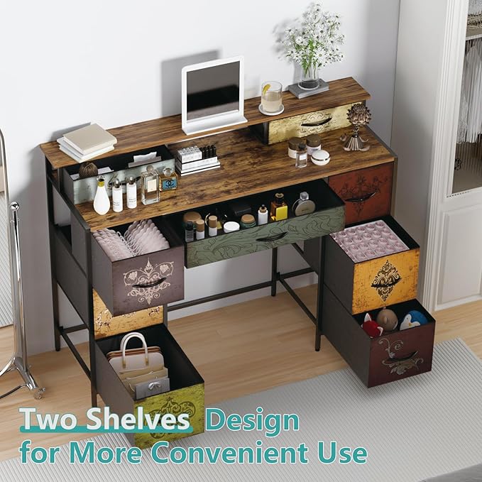 Dresser for Bedroom with 9 Drawers & 2 Open Shelves, Fabric Storage Cabinet - Image 8