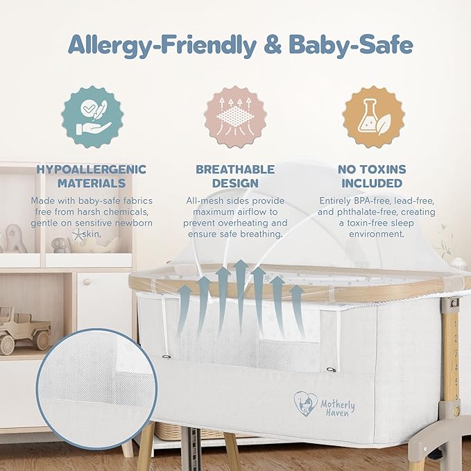 Baby Bassinet Bedside Sleeper, Portable Crib - Image 4