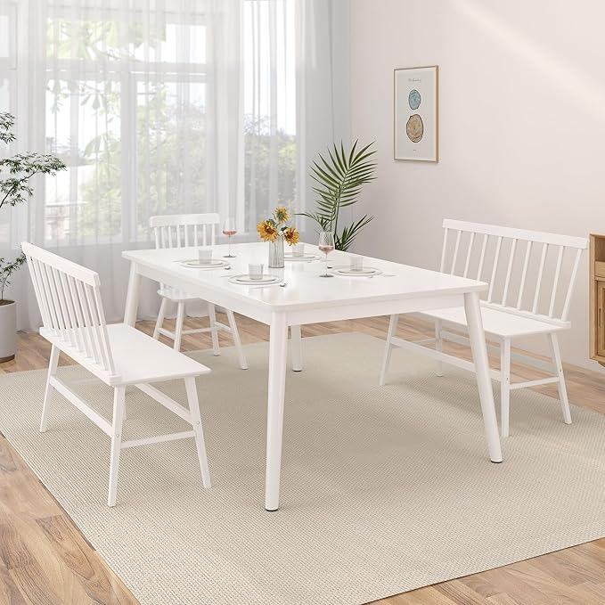 Bamboo Dining Bench, Wooden White Entryway Bench - Image 4