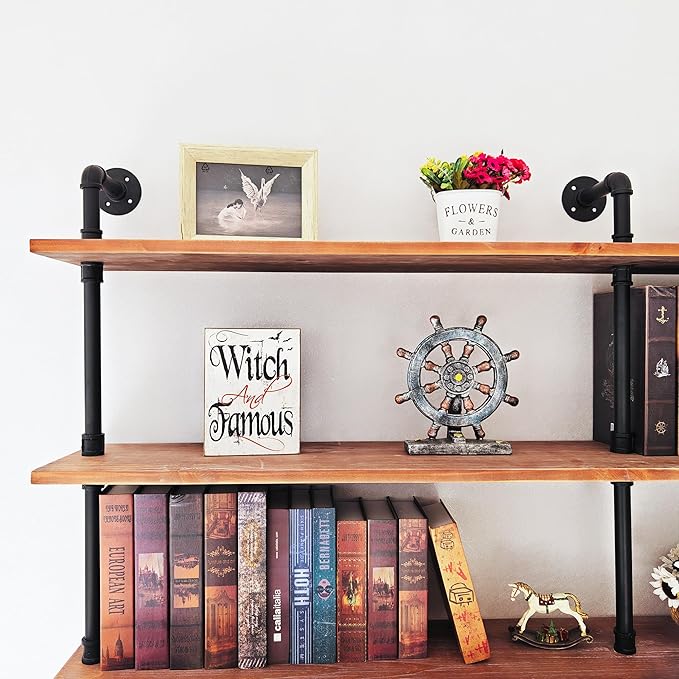 Industrial Ladder Shelf Bookcase, Wall Mounted Rustic Bookshelf, Retro Wood - Image 8