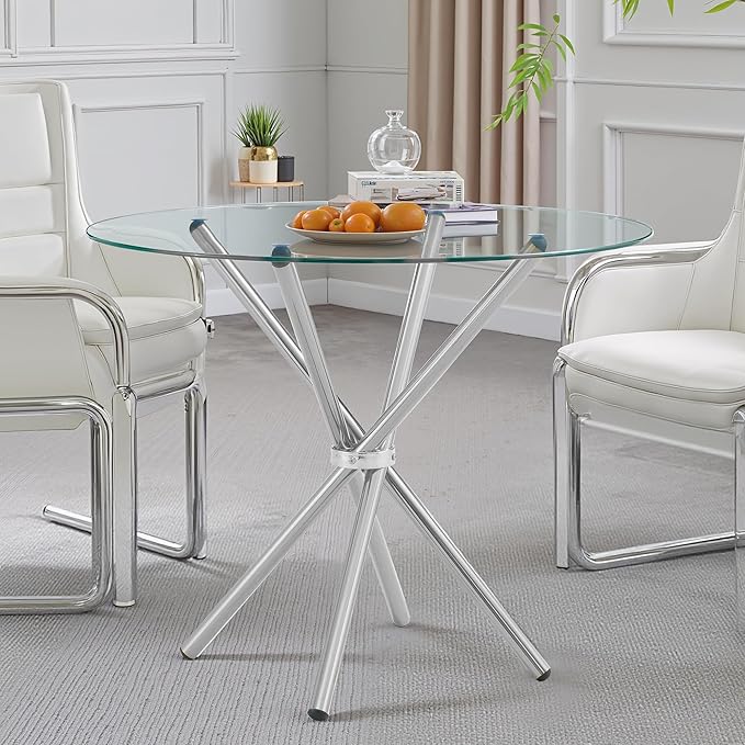 Kitchen Table for 2 Modern 36.6" Round Glass Table Small Tables by LynginsCreativeLife