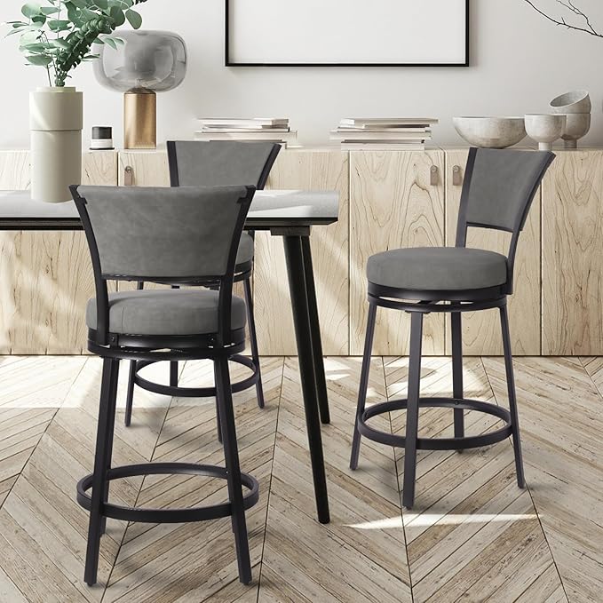 Bar Stools Set of 2, 25 Inch Metal Counter Height Bar Chairs, Modern Faux - Image 2