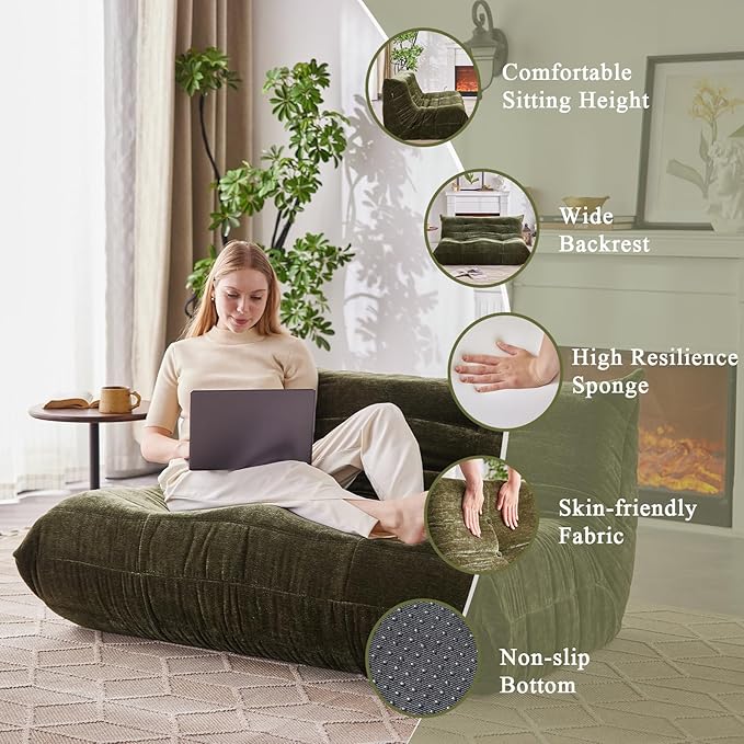 Bean Bag Chair, Loveseat Fireside Chair Large Bean Bag Sofa - Image 3