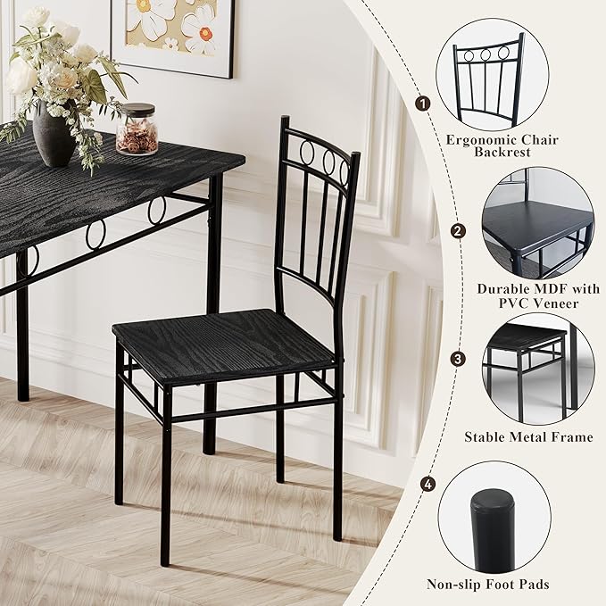 5 Piece Dining Table Set, Modern Metal&Wood Kitchen Dinner Table - Image 4