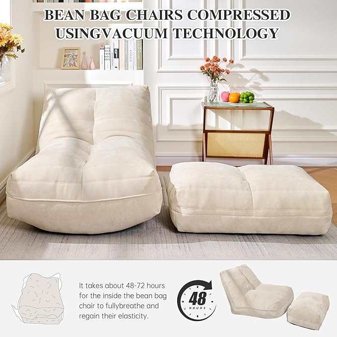 Bean Bag Chair with Ottoman, Comfy Bean Bag Sofa with Memory Foam, Lazy BeanBag - Image 8
