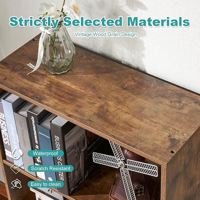 6-Tier Book Shelf, Floor Standing Open Bookcase, Wooden Display Storage Shelves - Image 6